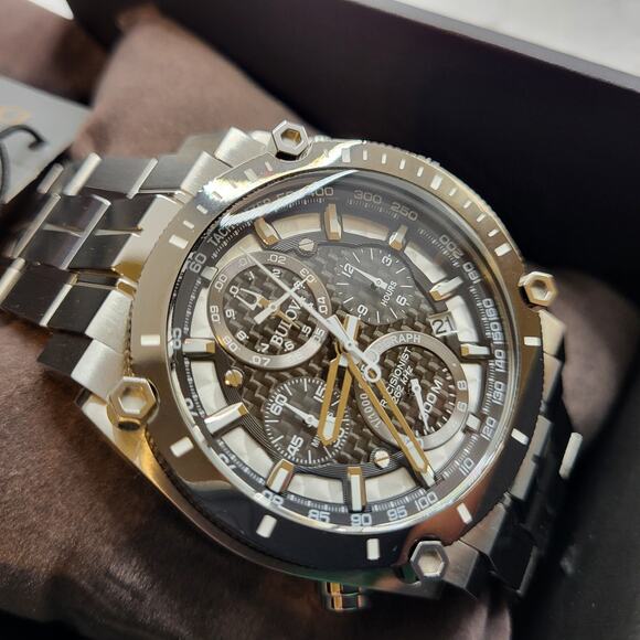 Bulova Men's Chronograph Calendar Precisionist Quartz Silver Watch 46 MM 98B405 - Picture 6 of 8